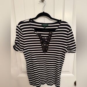 Ralph Lauren Black and White Striped Short Sleeve Top